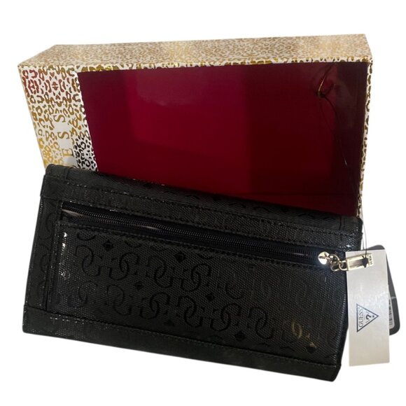 New Guess Black Logo Embossed Floral Wallet With ID Window Credit Card Slots - Picture 6 of 10